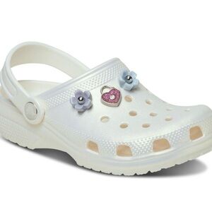 NEW Crocs Classic White Pearl Iridescent Charm Jibbitz girls Junior youth 6 Clog